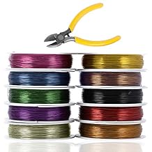 10 Pack Jewelry Beading Wire with Cutting Pliers, DaKuan Craft Wire Jewelry Beading Wire Tarnish Resistant Copper Wire for Jewelry Making 26 Gauge