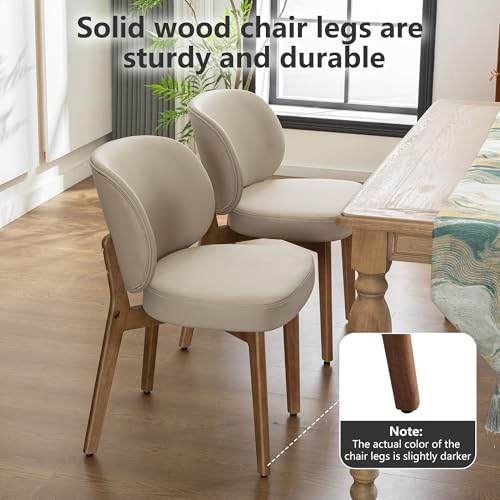 Image of YOUNIKE Single Dining Chair Modern Kitchen Dining Room Chair Khaki | Faux Leather Upholstered Armless Side Accent Chair with Back 20.1 inch Wide Padded Seat Wooden Legs for Living Room Bedroom