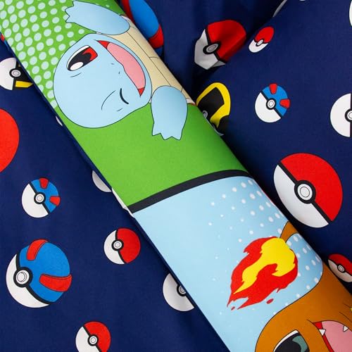 Parure de lit Double Officielle Pokémon, Design rétro | Housse de Couette réversible Bleue Pikachu, Carapuce, Salamèche, Produits Officiels, taies d'oreiller Assorties incluses. – vue 4