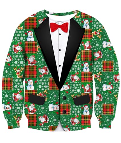 Idgreatim Unisex Ugly Christmas Crewneck Sweatshirt Novelty 3D Graphic Long Sleeve Sweater Shirt