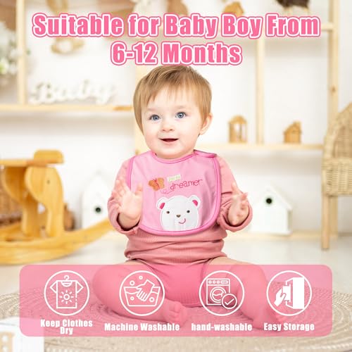 Cotton Waterproof Baby Bibs - 24Pcs Adjustable Hook Loop Closure Bib for Feeding Teething Drooling Eating, 6-12 Months 5