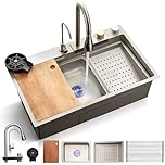SereneLife Lavello Cucina 1 Vasca in Acciaio Inox Grigio 75x46x22 cm, Lavandino Cucina con Scolapiatti, Cestello, Vassoio, Tagliere e Portabicchiere