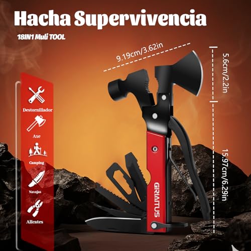 Miniatura 2 de Herramienta Multiuso 18en1 Giriaitus Hacha Multiherramienta Kit Supervivencia Regalos Originales Para Hombre Para Senderismo, Caza Rojo