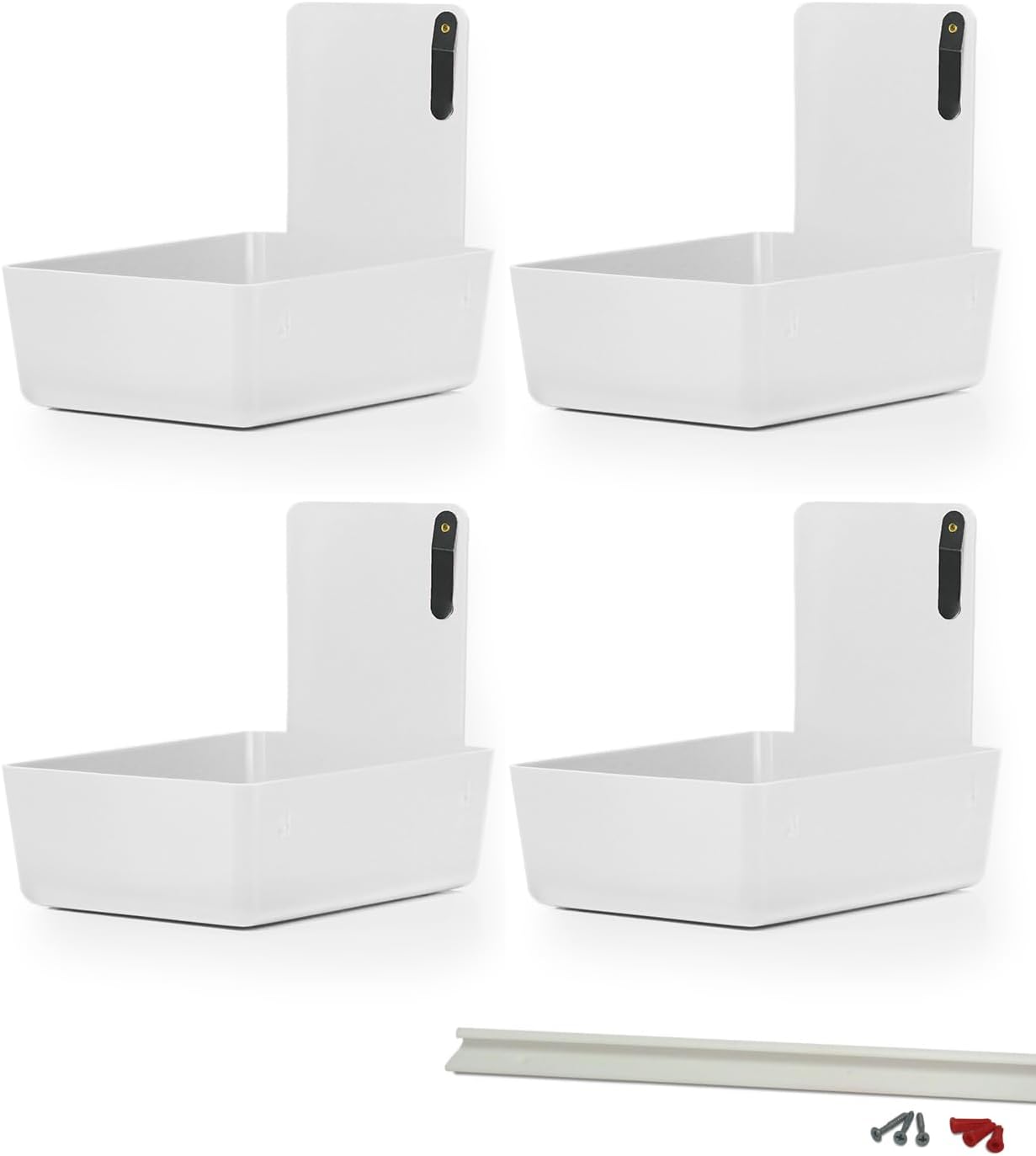 4/Pk Dental Lab Pan with Hanging Bar Strip Plastic Dental Medical Pro Lab Working Pans with Stainless Steel Clip for Notes (White)