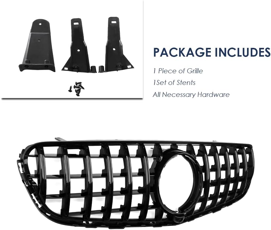 GLC W253 Grill GT GTR Style Front Grille Compatible for (2016-2019) GLC-Class X253/W253 GLC250 GLC300 GLC350 GLC43 AMG, NOT FIT GLC63 GLC63S Gloss Black
