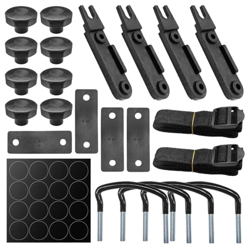 Tuxihapp 4PCS Roof Box U-Bolt Clamps, Car Roof Rack Metal Mounting Brackets with 8 Lock Nuts & 2 Straps, 83mm Inner Width Auto Rooftop Cargo Carrier Rack Installation Accessory (Black)