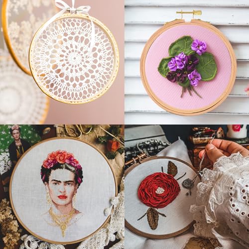 Image of PATIKIL 2 Pieces 5 Inch Embroidery Hoops Round Adjustable Beach Wood Circle Cross Stitch Hoop Ring Bulk for Embroidery Art Craft Handy Sewing Decoration