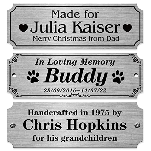 Image of Caramel Sweet Life Personalized Name Plates, Silver Engraved Plaque, Stainless Steel Trophy Plates Engraved, Custom Name Plate with Adhesive Backing or Screws, 3 inch W x 1 inch H
