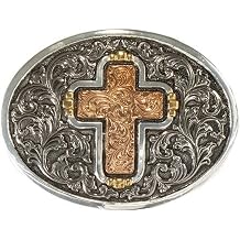 Crumrine Western Belt Buckle Cross Floral Oval Antique Silver C10010