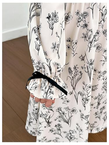 Verdusa Girl's Floral Bishop Sleeve Elegant Dresses Vacation A Line Flowy Long Dress4