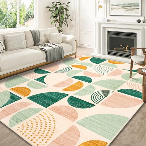 MUJOO Green Washable Rugs 8x10,Boho Area Rugs for Living Room