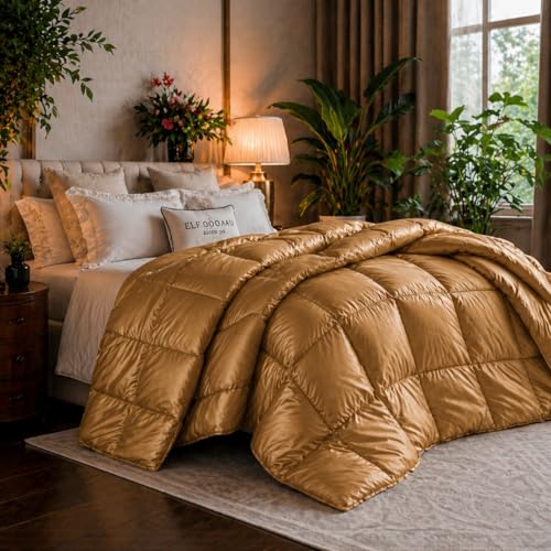 Image of Luxury Hotel Collection Cotton Comforter | All-Season Lightweight Quilt for Hot Sleepers | Plush, Breathable & Box-Stitched (King) Gold
