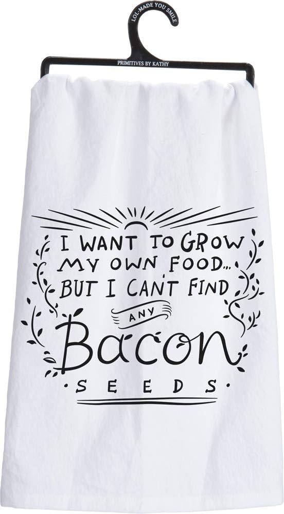 Primitives by Kathy LOL Made You Smile Dish Towel, 28-inch by 28-inch, Bacon Seeds (25538)