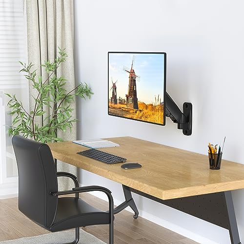 Image of WALI Monitor Wall Mount 27+ inch, Wall Mount Monitor Arm Fits 1 Screen up to 32 inch, Single Monitors Mount Holds up to 19.8lbs, Monitors Arm Max Extension 13.4 inch,(GSWM001S), Black