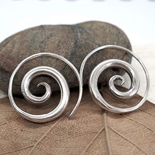 Sterling Silver Simple Spiral Earrings, Handmade Minimalist Rustic Tribal Thick Swirl Hoop for Women or Men, 7/8 inches Medium size Coil Earrings4