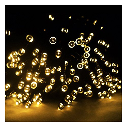 Iyalezirk 39pies 12m 100 LED con energia solar LED iluminacion de Luz de cadena de hada para Al aire libre,Jardines,Casa, Fiesta de Navidad (Luces blancas calidas)