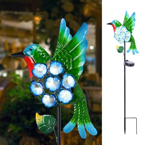 Bshine Solar Outdoor Lights Hummingbird Garden Decorative Lights, Waterproof Metal Hummingbird Stakes Yard Decor for Paths, Pathways, Lawn Ornaments, Mom, New Home Gift
