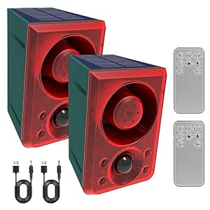 ChunHee Solar Outdoor Motion Sensor Alarm with Dog Barking Gunshot Sound, Support Recording and Adjustable Volume, 130db Loud Motion Activated Noise Maker for Home, Garden, Yard, Farm-2 Pack