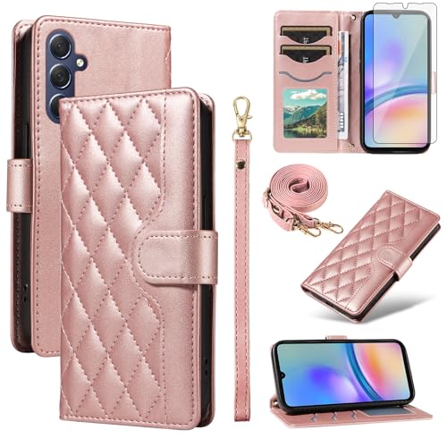 Étui Samsung Galaxy A05s avec protège-écran verre trempé et rabat porte-carte portefeuille