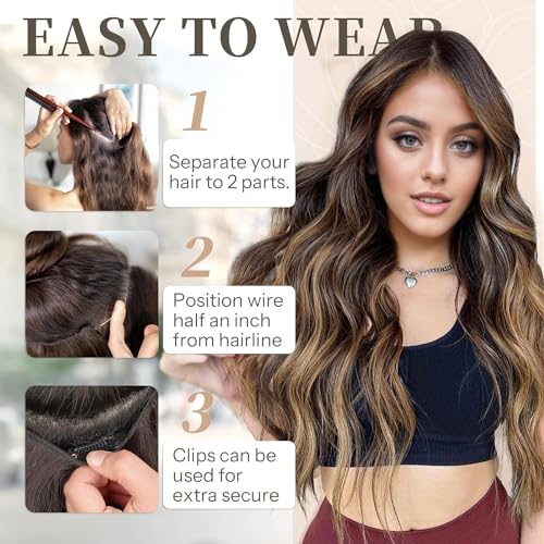KooKaStyle Extensões de Cabelo de Fio Invisível com Fio Transparente Tamanho Ajustável 4 Clipes Segu