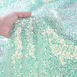 B-COOL Sequin Fabric Light Green Mermaid Glitter Fabric 5mm Glitter Fabric 1 Yard Sparkly Fabric by The Yard Mesh Fabric Reversible Sequin Fabric Great for Dress Wedding Decoration DIY Crafts