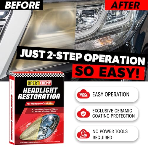XPERTCHEMY Headlight Restorer Kit,Fast-2 Step Process Headlight Restoration Kit for Removing The Moderate Yellowing, Haziness, and Oxidation.It Provides with The Best Protection 18 Months.