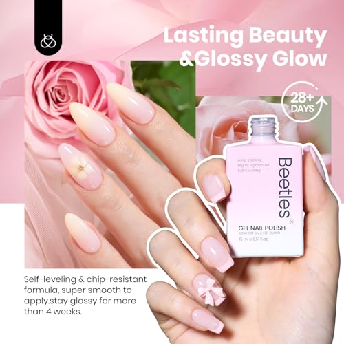Image of Beetles Nude Pink Gel Nail Polish - Misty Rose Jelly Gel Polish, HEMA-Free Natural 15ML Full Size Nail Polish Nail Concealer Sheer Translucent Effect Soak Off UV Nail Art Manicure Gifts