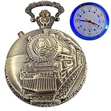 Retro Turn Left Locomotive Design Pocket Watch with LED Light, Creative Quartz Arabic Numeral Dial for Men's Pocket Watch