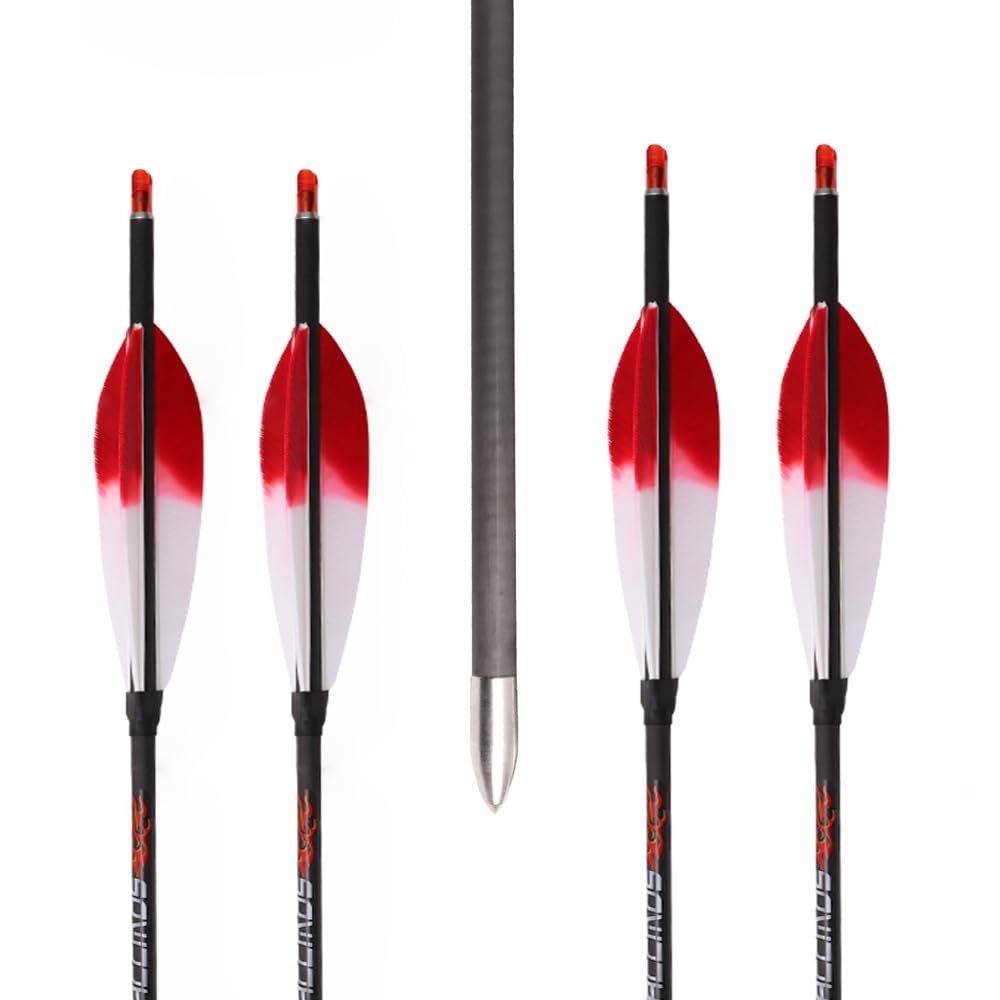12 Stück ID 4,2 mm Rot Weiß Farbverlauf Putenfeder Pfeile Spine 300 350 400 500 600 700 800 900 1000 1100 1300 1500 1800, für Bogenschießen Übung & Jagd