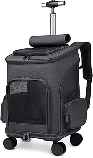 Mochilas para transporte de cães/gatos dobráveis com rodas Caixa de transporte para animais de estimação Carrinho de bebê Carrinho para gatos Mochila para gatos respirável Bolsa para cachorros com (Cinza a)