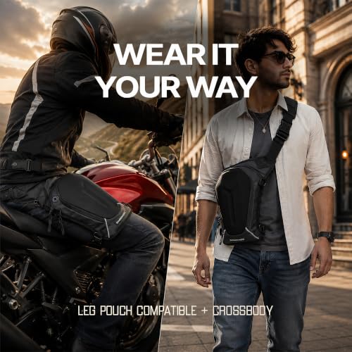 Image of Carbonado Turtle Bags, Thigh Bag for Bikers, Fanny & Waist Bag for Man Woman; Multipurpose Water Repellent Utility Pouch, Cross Body, Strap to Leg & Hip for Motorcycling, Outdoor & Hiking