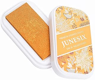 Metallic Pigment Ink Pad, Washable Finger Ink Pads for Kids, Shimmer Scrapbook Craft Ink Pads for Rubber Stamps, Card Making, Paper Wood Fabric, 3.7 x 2.1" (Gold)