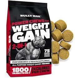 Bully Max Dog Weight Gainer Soft Chews for Puppies and Adults - High Calorie Dog Food Performance Supplements for Healthy Weight Gain, Immunity & Digestive Health - 75 Chews for All Breeds & Ages