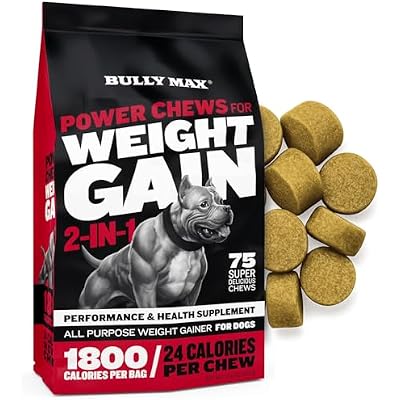 Bully Max Dog Weight Gainer Soft Chews for Puppies and Adults - High Calorie Dog Food Performance Supplements for Healthy Weight Gain, Immunity & Digestive Health - 75 Chews for All Breeds & Ages