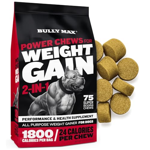 Bully Max Dog Weight Gainer Soft Chews for Puppies and Adults - High Calorie Dog Food Performance Supplements for Healthy Weight Gain, Immunity & Digestive Health - 75 Chews for All Breeds & Ages