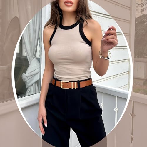 XZQTIVE 3 Pack Women Belts For Jeans Dresses Pants Ladies Leather Waist Belt with Gold Buckle