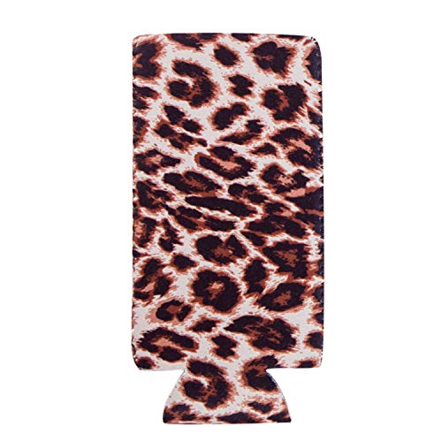 Slim Can Sleeves - Neoprene Bottle Insulator Sleeve Set of 2 Can Beverage Coolers for 12oz Energy Drink & Beer Cans (Leopard print)