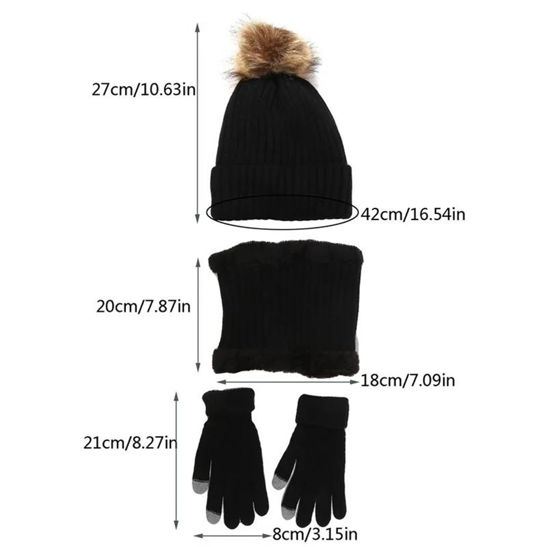 Czapka z dzianiny Czapki dziane klasyczne, Zestaw 3 czapek zimowych unisex, szalików, rękawiczek, wielokolorowy(Black)