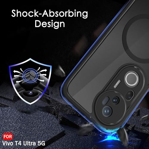 Image of TheGiftKart Hybrid Shockproof Back Cover Case for Vivo T4 Ultra 5G Compatible with MagSafe | Hard Back Cover Case for Vivo T4 Ultra 5G (PC & TPU, Translucent Smoke Matte Back, Black Sides)