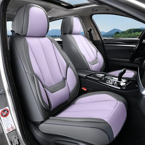 Image of Coverado Seat Covers, Car Seat Covers Front Seats, Leather Seat Covers for Cars, Car Seat Protector Waterproof, Gray Car Seat Cushion, Front Carseat Cover Universal Fit for Most Cars Purple