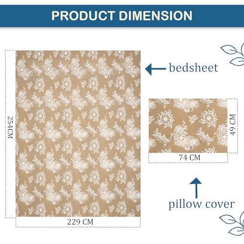 Image of Kuber Industries Cotton 180 TC Double Bedsheet With 2 Pillow Covers | Machine Washable Soft Bedsheet For Living Room, Home & Hotels | Lotus Fabio Print - Brown & White