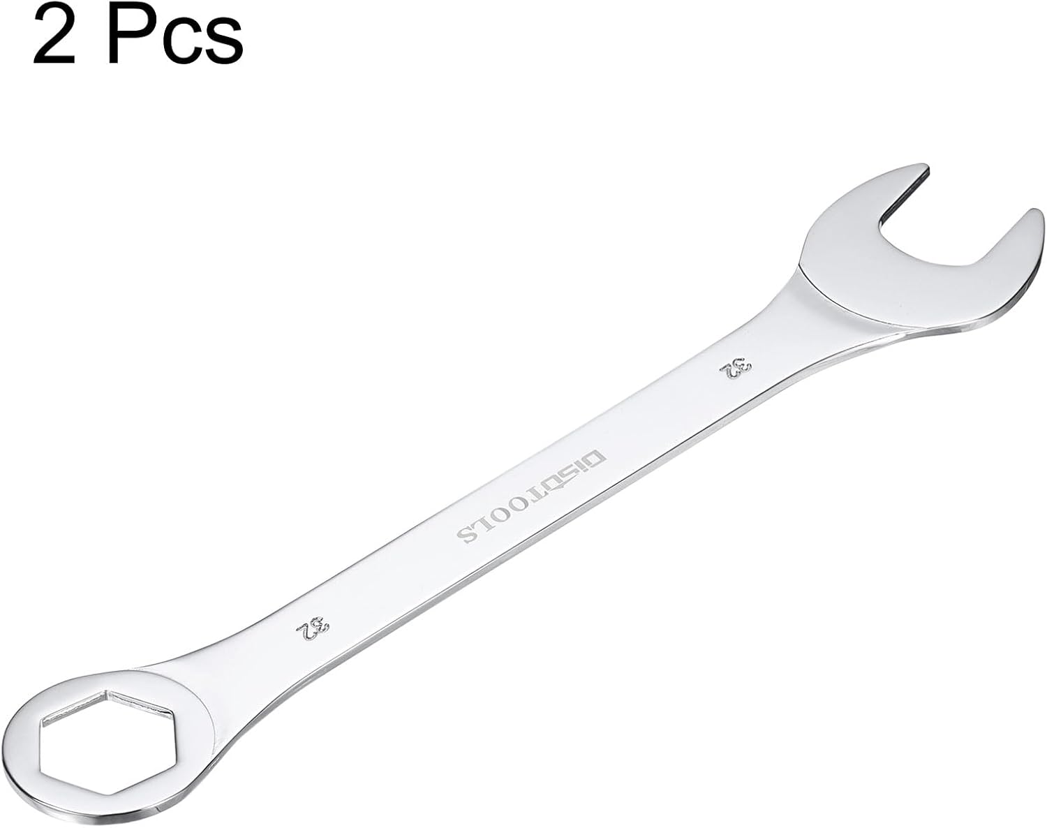 HARFINGTON 2Pcs Thin Combination Wrench Metric 32mm 6-Point Ended Box 15 Degree Offset Open End CR-V Chromes Plated Steel, Silver
