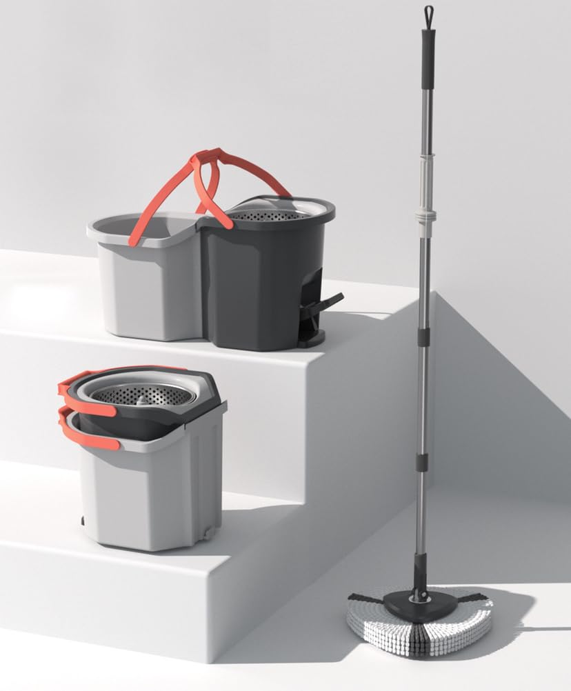 Juego de Cubo y fregona giratoria Plegable con Pedal, fregona 2 en 1 autoescurrido, Cubo de fregona de Almacenamiento Plano Desmontable para Lavar y secar Suelos fácilmente