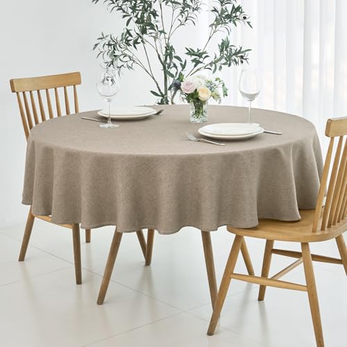 maxmill Round Linen Textured Tablecloth Spill-Proof Stainproof Wrinkle Free Washable Fabric Table Cloth for Circular Table Cover, Dining Room Buffet Banquet Parties Holiday Dinner, 70 Inch Mocha by maxmill - Used condition - US$16.14