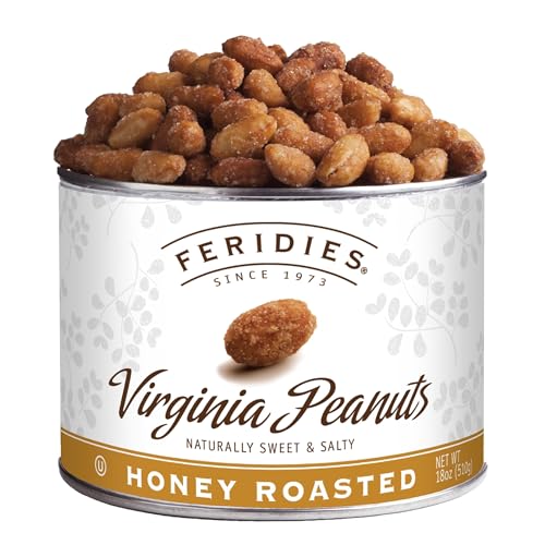 FERIDIES Honey Roasted Extra Large Giant Virginia Peanuts, 18oz Vacuum Can, Gourmet Snack 18oz (Pack of 1)