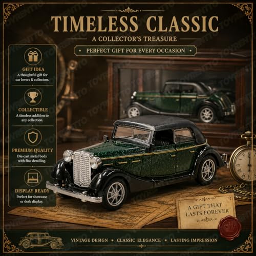 Image of 1:36 Scale Vintage Die Cast Car Model Pull Back Action Open Door Metal Toy Classic Retro Sedan Collectible Vehicle for Kids Adults Display Decor Birthday Gift