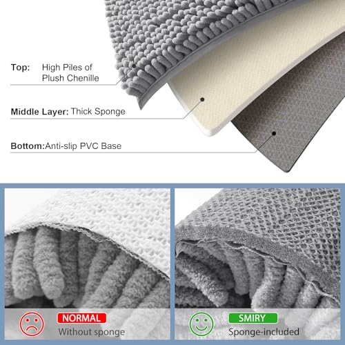 Image of Smiry Bathroom Rugs Sets 2 Piece, Soft Absorbent Chenille Machine Washable Non Slip Shaggy Bath Rug Set for Tub, Shower, and Floor (30x20+24x16, Grey)
