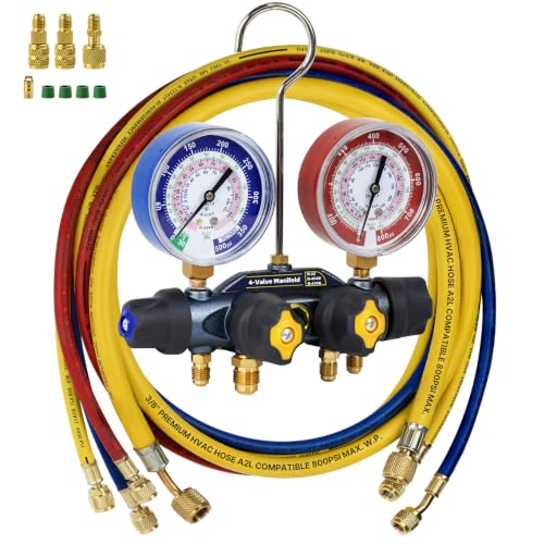 49975 4-Valve Test/Charging Manifold with 3-1/8" Gauges, A2L Compatible