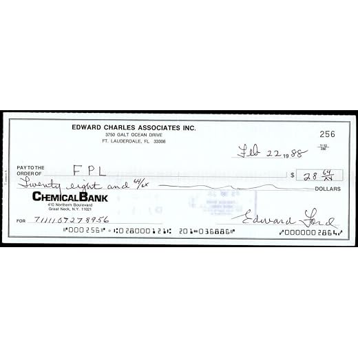 Whitey Edward Ford PSA DNA Signed 1988 Personal Check Autograph