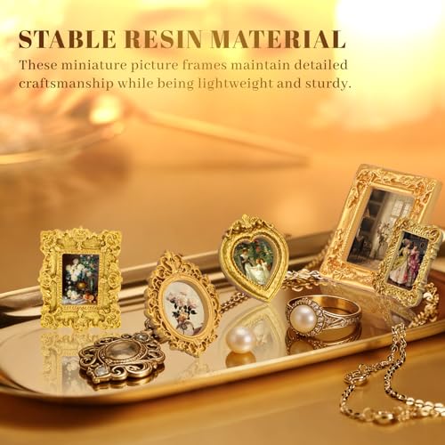 Bohrma Mini bilderrahmen 10 Pack Mini-Vintage-Rahmen, goldfarben, kleine Bilderrahmen im Barockstil die Präsentation von 1, 6 bis 2, 2 Zoll.DIY Wandschmuck, Fotografie Dekoration